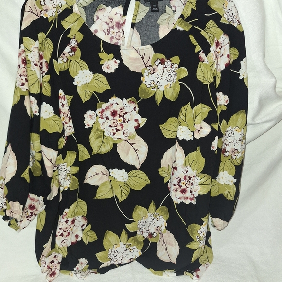 a.n.a Black Blouse with Green and White Floral Pattern - Picture 1 of 8